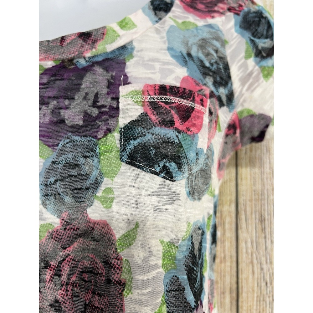 Floral Burnout Mesh Top M Light Pink Fairygrunge Rose Sheer Handkerchief Hem Y2K - Picture 3 of 6